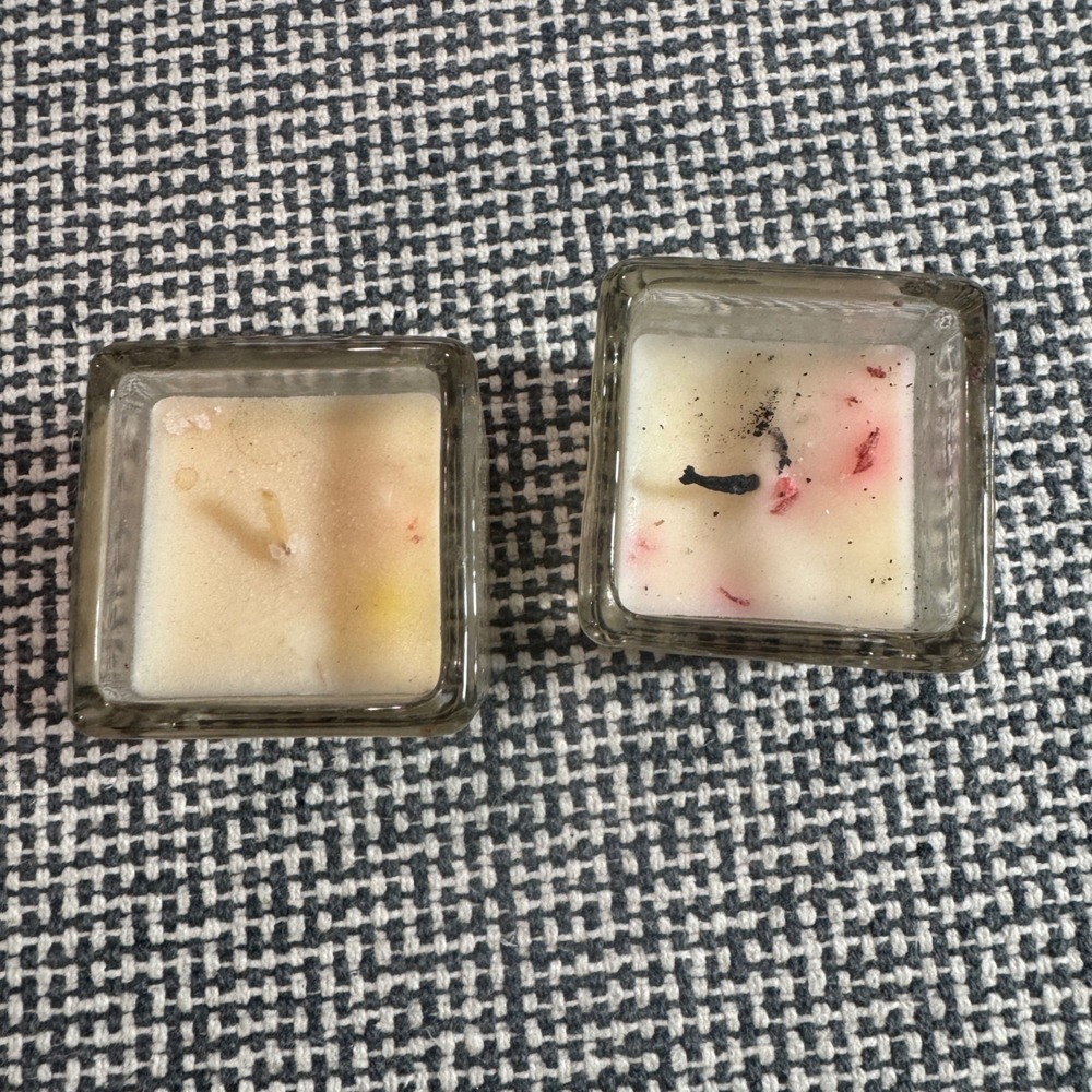 Set of 2 Square Glass Votive Candles Clear Cube Minimalist Small Accent 2 Inch